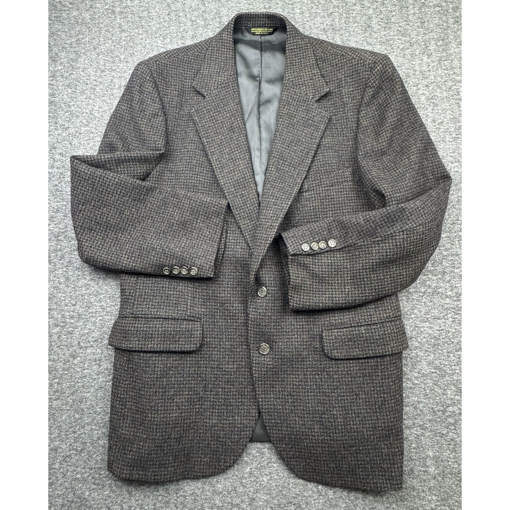 Ashford & Banks Tweed Sport Coat Blazer Brown Classic Academia Prep Sz 40R Wool‎